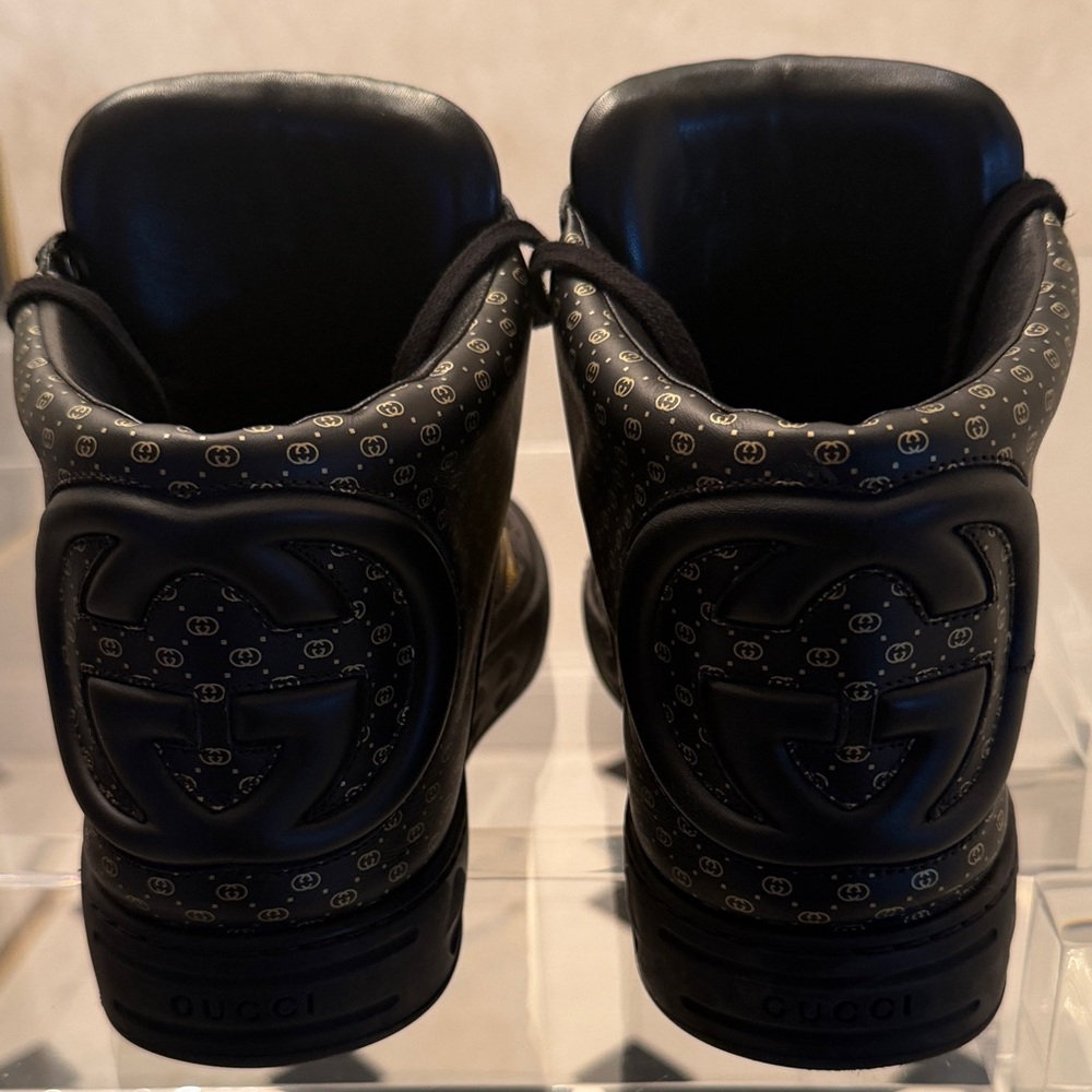 Gucci Dapper Dan Black and Gold High Top Patterned Sneakers - Picture 4 of 11